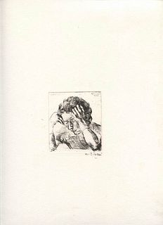 ALBERTO ZIVERI<br>Rome, 1908 - 1990<br><br>Alberta's Portrait, 1939<br>Etching,  7,7 x 7 cm engraving (35 x 24,5 cm sheet)<br>Signed and dated upper r