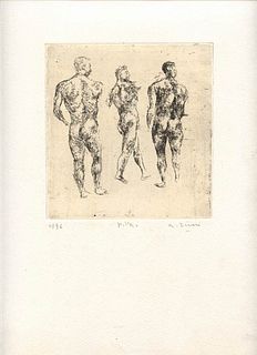 ALBERTO ZIVERI<br>Rome, 1908 - 1990<br><br>Nudes, 1936<br>Dry-point engraving,  14,5 x 14 cm engraving (35,5 x 25  cm sheet)<br>Signed, dated and exam