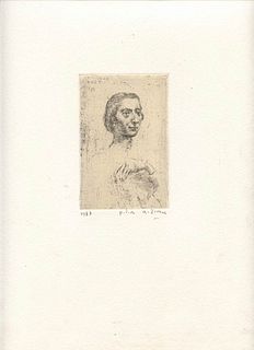 ALBERTO ZIVERI<br>Rome, 1908 - 1990<br><br>Ippolita's Portrait, 1937<br>Dry-point engraving,  11,2 x 7,5 cm engraving (35,5 x 25  cm sheet)<br>Signed 