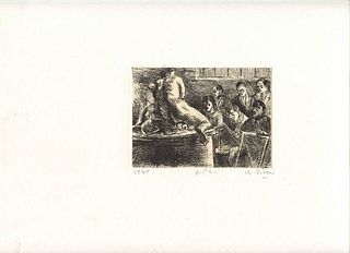 ALBERTO ZIVERI<br>Rome, 1908 - 1990<br><br>Model posing, 1940<br>Etching,  8,5 x 11,5 cm etching (35,5 x 25 cm sheet)<br>Dated upper left on the etchi