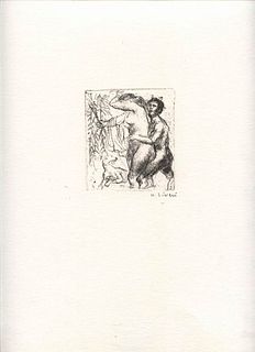 ALBERTO ZIVERI<br>Rome, 1908 - 1990<br><br>Satyr, 1939<br>Etching,  8,5 x 7,5 cm etching (35 x 25 cm sheet)<br>Signed lower right on the sheet: A. Ziv