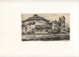 ALBERTO ZIVERI<br>Rome, 1908 - 1990<br><br>Augusteo, 1936<br>Dry-point engraving,  10,2 x 18 cm engraving (25 x 35  cm sheet)<br>Signed lower left on 