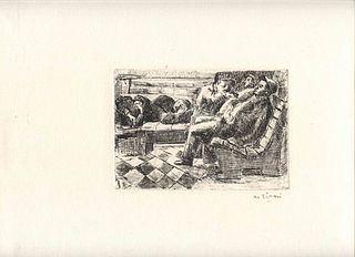 ALBERTO ZIVERI<br>Rome, 1908 - 1990<br><br>Third class waiting room, 1939<br>Etching, 13 x 14,5 cm etching (24,5 x 35 cm sheet)<br>Signed lower right 