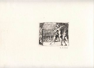 ALBERTO ZIVERI<br>Rome, 1908 - 1990<br><br>Boxe, 1940<br>Etching, 7,5 x 9,5 cm etching (24,5 x 35 cm sheet)<br>Signed lower right on the sheet: A. Ziv