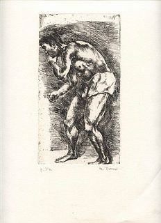 ALBERTO ZIVERI<br>Rome, 1908 - 1990<br><br>Boxeur, 1939<br>Etching, 20 x 11 cm etching (35 x 25 cm sheet)<br>Signed and dated upper right: A. Ziveri, 