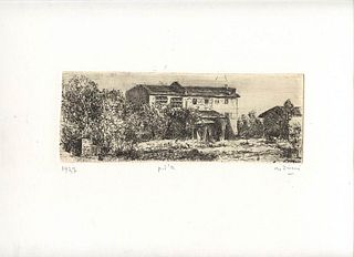 ALBERTO ZIVERI<br>Rome, 1908 - 1990<br><br>Emilian countryside landscape, 1937<br>Etching, 7,5 x 30 cm<br>Signed and example lower on the sheet: A. Zi