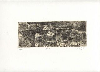 ALBERTO ZIVERI<br>Rome, 1908 - 1990<br><br>Basilica of Maxentius, 1936<br>Dry-point etching, 8 x 20 cm<br>Signed and example lower on the sheet: A. Zi