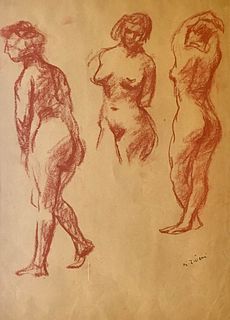 ALBERTO ZIVERI<br>Rome, 1908 - 1990<br><br>Study of a nude female<br>Sanguigna on paper, 59,4 x 42 cm<br>Signed lower right: A. Ziveri<br>Good conditi