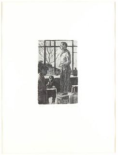 ALBERTO ZIVERI<br>Rome, 1908 - 1990<br><br>Students with model, 1950<br>Etching, 19 x 11,5 cm<br>Signed, dated and example: A. Ziveri, 1950, proof of 