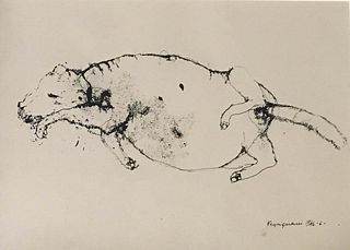 RENZO VESPIGNANI Rome, 1924 - 2001<br><br>Dog, 1946<br>China ink on paper, 14,8 x 10,5 cm<br>Signed and dated lower right: Vespignani 1946-6<br>Good c