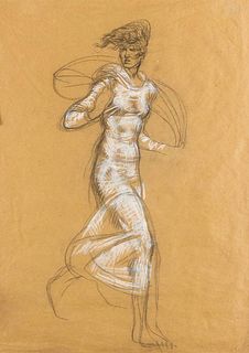 ARTURO DAZZI<br>Carrara, 1881 - Pisa, 1966<br><br>Running girl<br>Mixed media on paper, 67,5 x 48 cm<br><br>Good conditions. With frame.