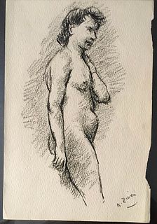 ALBERTO ZIVERI<br>Rome, 1908 - 1990<br><br>Nude of a woman<br>Charcoal on rough paper, 24 x 16 cm<br>Signed lower right: A. Ziveri<br>Good conditions.