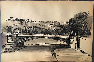 ALBERTO ZIVERI<br>Rome, 1908 - 1990<br><br>Ponte Garibaldi, 1948<br>China ink paper, 15,5 x 23,5 cm<br>Signed lower right: A. Ziveri; Signed, titled a