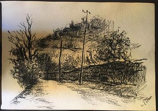ALBERTO ZIVERI<br>Rome, 1908 - 1990<br><br>Tree-lined avenue<br>Charcoal on paper, 18 x 25 cm<br>Signed lower right: A. Ziveri<br>Good conditions. Wit