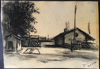 ALBERTO ZIVERI<br>Rome, 1908 - 1990<br><br>Houses<br>Charcoal on paper, 18 x 25 cm<br>Signed lower right: A. Ziveri<br>Good conditions. Without frame.