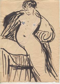 ANTONIETTA RAPHAËL MAFAI<br>Kovno, 1895 - Rome, 1975<br><br>Nude of a woman<br>Mixed media on paper, 29 x 21 cm<br><br>Tear at the bottom and small la