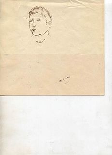 ALBERTO ZIVERI<br>Rome, 1908 - 1990<br><br>Face of a man<br>China ink on paper, 18,5 x 20,5 cm<br>Signed lower right: A. Ziveri<br>Good conditions. Wi