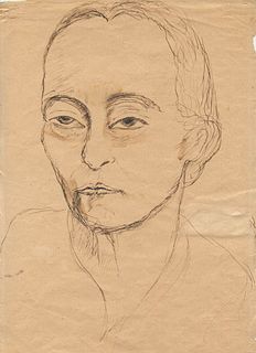 ANTONIETTA RAPHAËL MAFAI<br>Kovno, 1895 - Rome, 1975<br><br>Portrait<br>China ink on paper,  31 x 22 cm<br><br>Without frame. Various tears and scotch