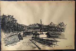ALBERTO ZIVERI<br>Rome, 1908 - 1990<br><br>Canal Saint Martin, Paris, 1948<br>China ink on paper,  15,5 x 24 cm<br>Signed lower right: A. Ziveri<br>Go