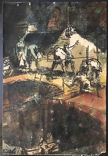 ALBERTO ZIVERI<br>Rome, 1908 - 1990<br><br>Construction worker<br>Mixed media on paper, 27 x 18,5 cm<br>Signed lower right: A. Ziveri<br>Without frame