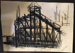 ALBERTO ZIVERI<br>Rome, 1908 - 1990<br><br>Scaffolding<br>China ink on paper, 14,8 x 10,5 cm<br>Signed lower right: A. Ziveri<br>Good conditions. With