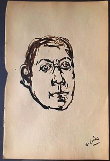 ALBERTO ZIVERI<br>Rome, 1908 - 1990<br><br>Portrait of a man, 50's<br>China ink on paper, 24 x 15,5 cm<br>Signed lower right: A. Ziveri<br>Good condit