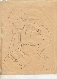 EMANUELE CAVALLI<br>Lucera, 1904 - Florence, 1981<br><br>Reading woman<br>China ink on paper, 28 x 22 cm<br>Signed lower right: E. Cavalli<br>Without 