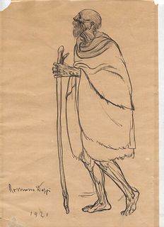ROMANO DAZZI<br>Rome, 1905 - Florence, 1976<br><br>African Wanderer, 1921<br>Pencil and black crayon on paper, 29.5 x 20 cm<br>Signed and dated lower 