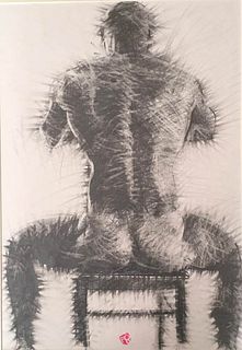 <br><br>Naked man from behind<br>Charcoal on paper, 58 x 43 cm<br>Stamped lower: FB<br>Good conditions. Without frame.