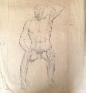 ALBERTO ZIVERI<br>Rome, 1908 - 1990<br><br>Nude of a man, 1926<br>Pencil on paper, 51,5 x 47,5 cm<br>Signed and dated lower right: A. Ziveri 1926; Sta