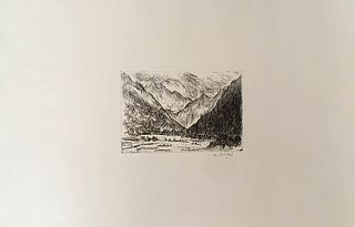 ALBERTO ZIVERI<br>Rome, 1908 - 1990<br><br>Slopes in the Aosta Valley, 1972<br>Etching, 10,5 x 16 cm<br>Signed lower: A. Ziveri; "Ziveri. Le incisioni