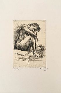 ALBERTO ZIVERI<br>Rome, 1908 - 1990<br><br>Nude, 1940<br>Etching, 10 x 14,5 cm<br>Signed, dated and example lower: A. Ziveri, 1940, p. d'a; "Ziveri. L