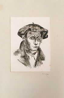 ALBERTO ZIVERI<br>Rome, 1908 - 1990<br><br>Self-portrait with beret, 1939<br>Etching, 20 x 15 cm<br>Signed, dated and example lower: A. Ziveri, 1939, 