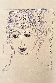 ANTONIETTA RAPHAËL MAFAI<br>Kovno, 1895 - Rome, 1975<br><br>Portrait<br>Litography, 42 x 30 cm<br>Signed and example lower: A. Raphaël, 74/100<br>Good