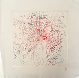 DANIELE CATALLI Rome, 1979<br><br>Medusa, 2013<br>Dry-point etching, 40 x 40 cm<br>Signed and numbered by the artist, 2013<br>Good conditions. Without