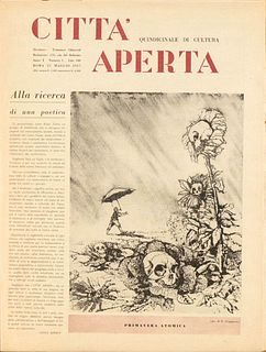 TOMMASO CHIARETTI<br><br>Quindicinale di Cultura "Città aperta", July 1957<br>Print on paper, 40 x 30 cm<br>Historical newspaper in 8 pages with artic