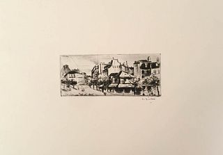ALBERTO ZIVERI<br>Rome, 1908 - 1990<br><br>Paris, 1937<br>Drill engraving, 6 x 14,5 cm (24 x 33 cm il foglio)<br>Signed upper left on the engraving: A