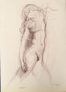 R. MAGGI<br><br>Nude of a woman<br>Litography, 35 x 25 cm<br>Signed and example lower<br>Good conditions. Without frame. Example 89/100.