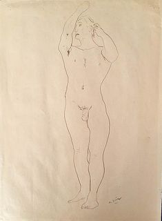 ALBERTO ZIVERI<br>Rome, 1908 - 1990<br><br>Nude of a man<br>China ink on brown paper, 50 x 37 cm<br>Signed lower tight: A. Ziveri<br>Fair conditions. 
