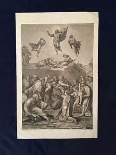 G. PEDRAGLIO<br><br>Engraving taken from "The Transfiguration of Christ" by Raffaello Sanzio<br>Etching, 28 x 18 cm<br><br>Good conditions. Without fr