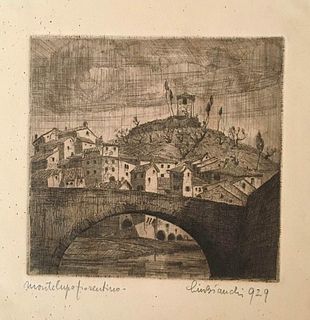LINO BIANCHI BARRIVIERA<br>Montebelluna, 1906 - Acilia, 1985<br><br>Montelupo Fiorentino, 1929<br>Dry-point etching, 10,5 x 11 cm (15 x 14,5 cm sheet)