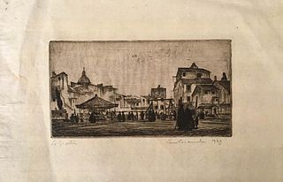 LINO BIANCHI BARRIVIERA<br>Montebelluna, 1906 - Acilia, 1985<br><br>The Carousel, 1929<br> Dry-point etching, 8,5 x 16,5 cm etching (17,5 x 26 cm shee