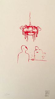 DANIELE CATALLI Rome, 1979<br><br>At the bar, 2015<br>Litography on paper, 25 x 14 cm<br>Signed, dated and example: DAC 2015, 3/20. Dreams from the Dr