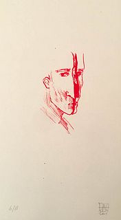 DANIELE CATALLI Rome, 1979<br><br>Man's profile, 2015<br>Litography on paper, 25 x 14 cm<br>Signed, dated and example: DAC 2015, 6/18. Dreams from the
