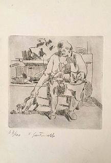 VINCENZO GAETANIELLO<br>Pomigliano d'Arco (Naples), 1935<br><br>Maternity, 1960<br>Etching, 13,5 x 13,5 cm<br>Signed and example lower: V. Gaetaniello