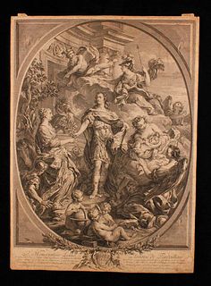 Laurent Cars (1699-1771)<br><br>Louis XV of Bourbon gives peace to Europe, about 1730; Etching by Laurent Cars (1699-1771) taken from the frescoes of 