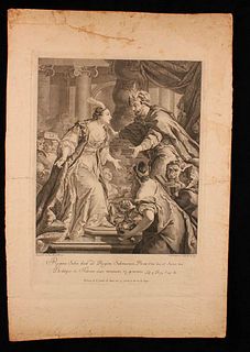 Claude Olivier Gallinard ( 1720-1774)<br><br>The Queen of Sheba, 1751; Etching by Claude Olivier Gallinard (1720-1774) taken from the painting by Jean