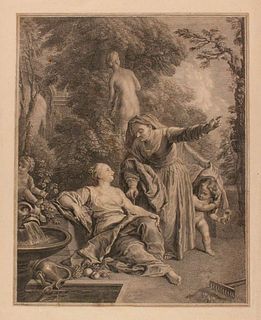 Jacques Chereau (1688-1776)<br><br>Vertumno and Pomona, from Ovid's Metamorphosis, 1780; Burin engraving by Jacques Chereau (1688-1776) from the paint