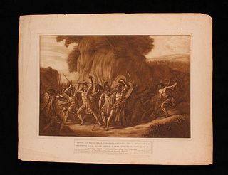 Luigi Ademollo (1764-1849)<br><br>Leonidas at Thermopylae, 1800; Burino, sepia etching and aquatint by Luigi Ademollo (1764-1849) printed in the 1800s