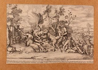 Pietro Santi Bartoli (1635-1700) <br><br>Jupiter suckled by the goat Amaltea, 1670; Burin engraving by Pietro Santi Bartoli (1635-1700) taken from the